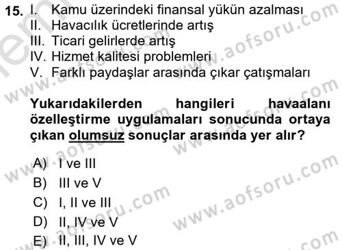 Havaalanı Yönetimi Dersi 2025 - 2026 Yılı (Vize) Ara Sınav Soruları 15. Soru