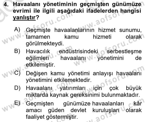 Havaalanı Yönetimi Dersi 2025 - 2026 Yılı (Vize) Ara Sınav Soruları 4. Soru