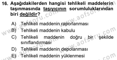 Hava Kargo Ve Tehlikeli Maddeler Dersi 2021 - 2022 Yılı (Final) Dönem Sonu Sınav Soruları 16. Soru