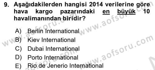 Hava Kargo Ve Tehlikeli Maddeler Dersi 2021 - 2022 Yılı (Final) Dönem Sonu Sınav Soruları 9. Soru