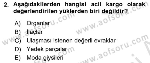 Hava Kargo Ve Tehlikeli Maddeler Dersi 2021 - 2022 Yılı Yaz Okulu Sınav Soruları 2. Soru