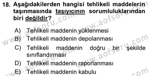Hava Kargo Ve Tehlikeli Maddeler Dersi 2022 - 2023 Yılı Yaz Okulu Sınav Soruları 18. Soru