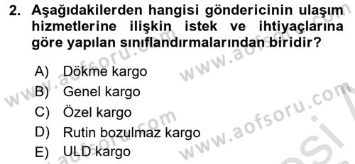 Hava Kargo Ve Tehlikeli Maddeler Dersi 2023 - 2024 Yılı (Vize) Ara Sınav Soruları 2. Soru
