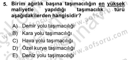 Hava Kargo Ve Tehlikeli Maddeler Dersi 2023 - 2024 Yılı (Vize) Ara Sınav Soruları 5. Soru