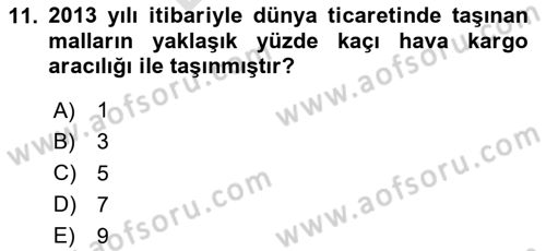 Hava Kargo Ve Tehlikeli Maddeler Dersi 2023 - 2024 Yılı (Final) Dönem Sonu Sınav Soruları 11. Soru