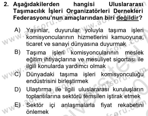 Hava Kargo Ve Tehlikeli Maddeler Dersi 2023 - 2024 Yılı Yaz Okulu Sınav Soruları 2. Soru