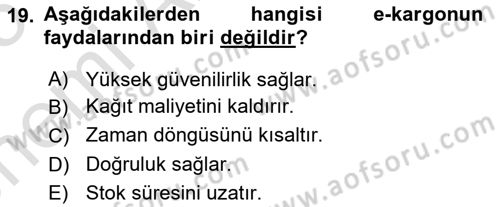 Hava Kargo Ve Tehlikeli Maddeler Dersi 2024 - 2025 Yılı (Vize) Ara Sınav Soruları 19. Soru
