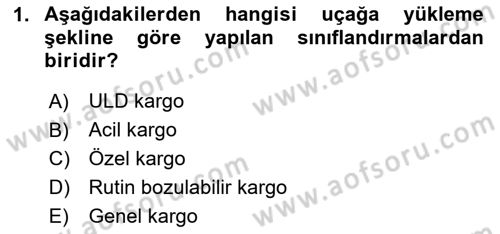 Hava Kargo Ve Tehlikeli Maddeler Dersi 2024 - 2025 Yılı Yaz Okulu Sınav Soruları 1. Soru