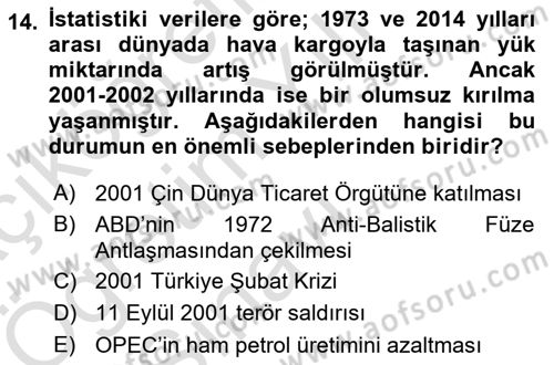 Hava Kargo Ve Tehlikeli Maddeler Dersi 2024 - 2025 Yılı Yaz Okulu Sınav Soruları 14. Soru