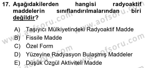 Hava Kargo Ve Tehlikeli Maddeler Dersi 2024 - 2025 Yılı Yaz Okulu Sınav Soruları 17. Soru