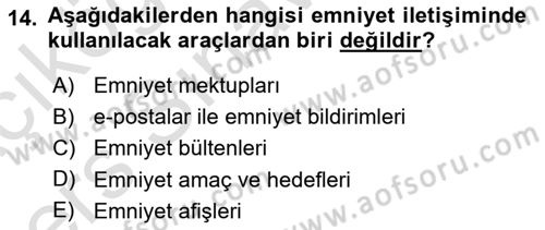Havacılık Emniyeti Dersi 2018 - 2019 Yılı 3 Ders Sınav Soruları 14. Soru