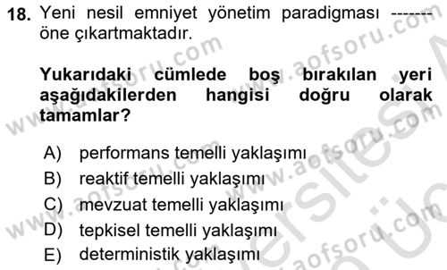 Havacılık Emniyeti Dersi 2018 - 2019 Yılı 3 Ders Sınav Soruları 18. Soru