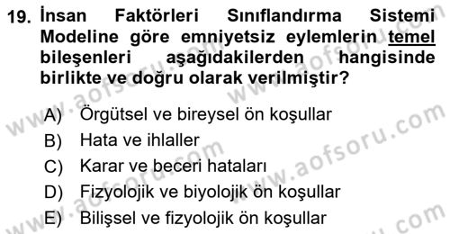 Havacılık Emniyeti Dersi 2018 - 2019 Yılı 3 Ders Sınav Soruları 19. Soru