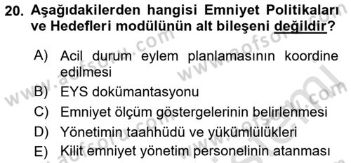 Havacılık Emniyeti Dersi 2018 - 2019 Yılı 3 Ders Sınav Soruları 20. Soru