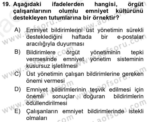 Havacılık Emniyeti Dersi Ara Sınavı Deneme Sınav Soruları 19. Soru