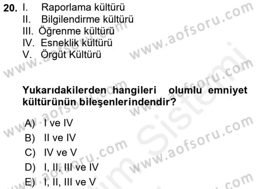 Havacılık Emniyeti Dersi Ara Sınavı Deneme Sınav Soruları 20. Soru