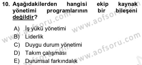Havacılık Emniyeti Dersi 2018 - 2019 Yılı (Final) Dönem Sonu Sınav Soruları 10. Soru