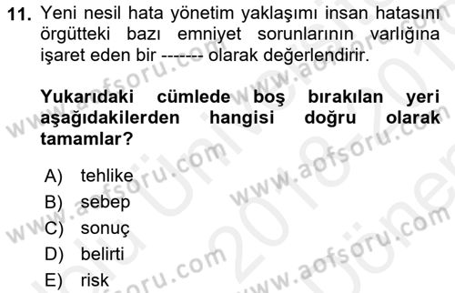 Havacılık Emniyeti Dersi 2018 - 2019 Yılı (Final) Dönem Sonu Sınav Soruları 11. Soru