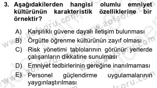 Havacılık Emniyeti Dersi 2018 - 2019 Yılı (Final) Dönem Sonu Sınav Soruları 3. Soru