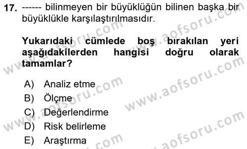 Havacılık Emniyeti Dersi 2018 - 2019 Yılı Yaz Okulu Sınavı 17. Soru