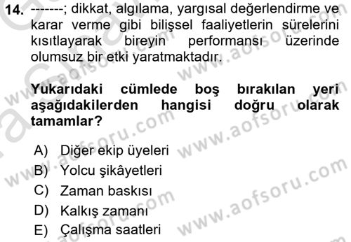Havacılık Emniyeti Dersi 2019 - 2020 Yılı (Vize) Ara Sınav Soruları 14. Soru