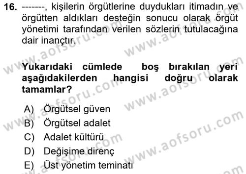Havacılık Emniyeti Dersi 2019 - 2020 Yılı (Vize) Ara Sınav Soruları 16. Soru