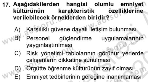Havacılık Emniyeti Dersi Ara Sınavı Deneme Sınav Soruları 17. Soru