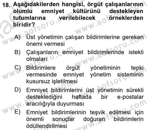 Havacılık Emniyeti Dersi 2019 - 2020 Yılı (Vize) Ara Sınav Soruları 18. Soru