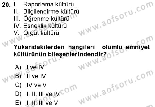Havacılık Emniyeti Dersi 2019 - 2020 Yılı (Vize) Ara Sınav Soruları 20. Soru