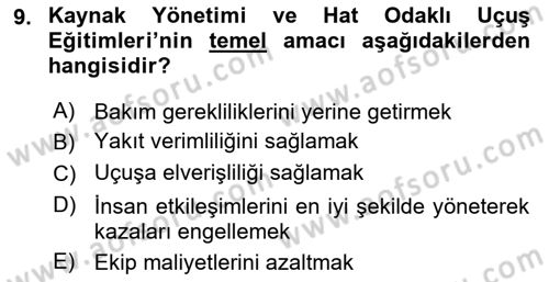 Havacılık Emniyeti Dersi 2019 - 2020 Yılı (Final) Dönem Sonu Sınav Soruları 9. Soru
