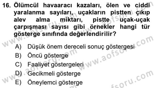 Havacılık Emniyeti Dersi 2020 - 2021 Yılı Yaz Okulu Sınav Soruları 16. Soru