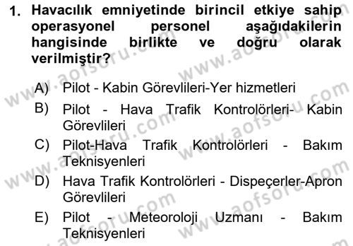 Havacılık Emniyeti Dersi 2021 - 2022 Yılı (Vize) Ara Sınav Soruları 1. Soru