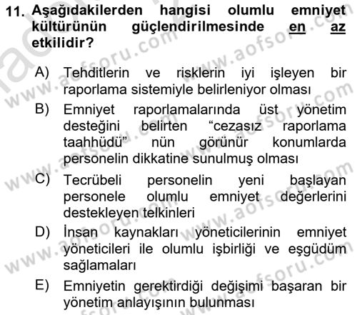 Havacılık Emniyeti Dersi 2021 - 2022 Yılı (Vize) Ara Sınav Soruları 11. Soru