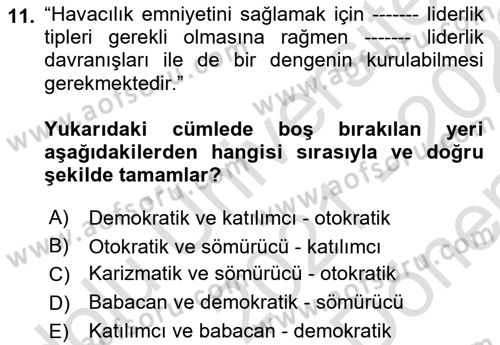Havacılık Emniyeti Dersi 2021 - 2022 Yılı (Final) Dönem Sonu Sınav Soruları 11. Soru