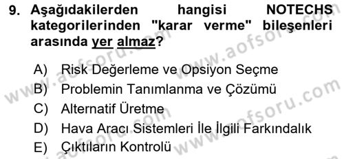 Havacılık Emniyeti Dersi 2021 - 2022 Yılı (Final) Dönem Sonu Sınav Soruları 9. Soru