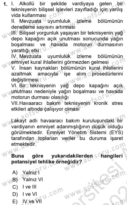 Havacılık Emniyeti Dersi 2021 - 2022 Yılı Yaz Okulu Sınav Soruları 1. Soru