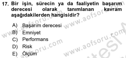 Havacılık Emniyeti Dersi 2021 - 2022 Yılı Yaz Okulu Sınav Soruları 17. Soru