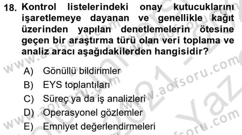 Havacılık Emniyeti Dersi 2021 - 2022 Yılı Yaz Okulu Sınav Soruları 18. Soru
