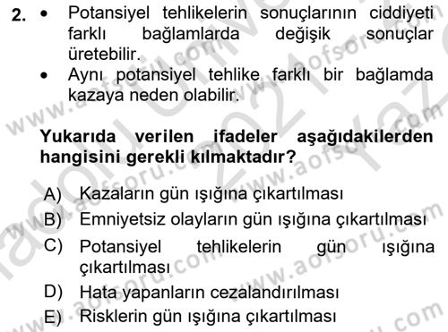 Havacılık Emniyeti Dersi 2021 - 2022 Yılı Yaz Okulu Sınav Soruları 2. Soru