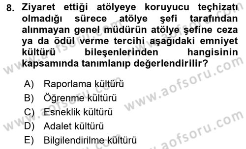 Havacılık Emniyeti Dersi 2021 - 2022 Yılı Yaz Okulu Sınav Soruları 8. Soru