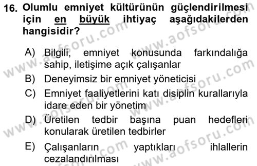Havacılık Emniyeti Dersi 2022 - 2023 Yılı (Vize) Ara Sınav Soruları 16. Soru