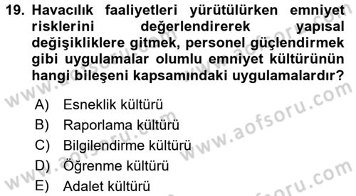 Havacılık Emniyeti Dersi 2022 - 2023 Yılı (Vize) Ara Sınav Soruları 19. Soru