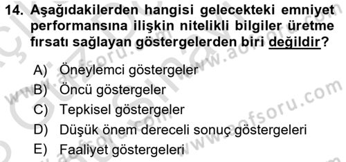 Havacılık Emniyeti Dersi 2022 - 2023 Yılı (Final) Dönem Sonu Sınav Soruları 14. Soru