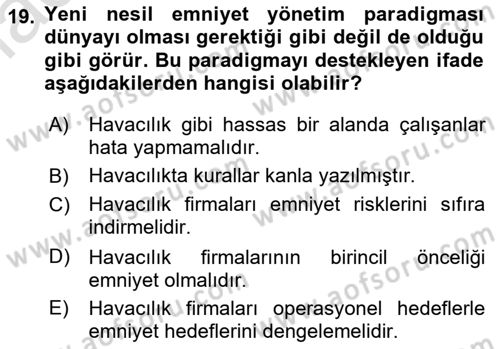 Havacılık Emniyeti Dersi 2022 - 2023 Yılı (Final) Dönem Sonu Sınav Soruları 19. Soru