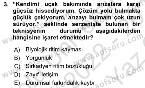 Havacılık Emniyeti Dersi 2022 - 2023 Yılı Yaz Okulu Sınav Soruları 3. Soru