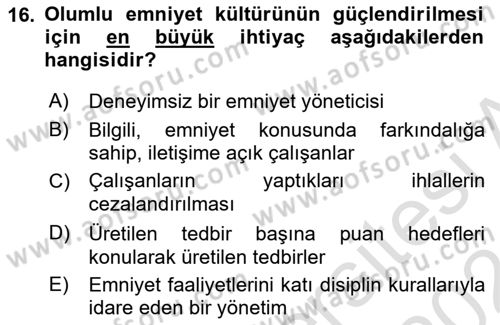 Havacılık Emniyeti Dersi 2023 - 2024 Yılı (Vize) Ara Sınav Soruları 16. Soru