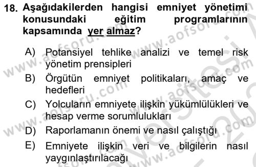 Havacılık Emniyeti Dersi 2023 - 2024 Yılı Yaz Okulu Sınav Soruları 18. Soru