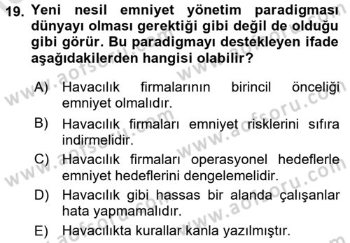Havacılık Emniyeti Dersi 2023 - 2024 Yılı Yaz Okulu Sınav Soruları 19. Soru
