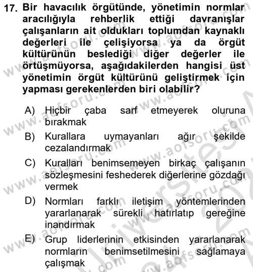 Havacılık Emniyeti Dersi Ara Sınavı Deneme Sınav Soruları 17. Soru