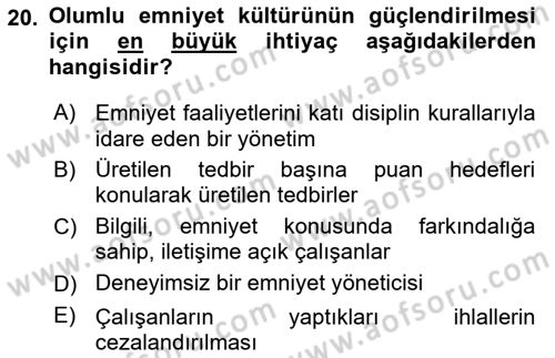 Havacılık Emniyeti Dersi Ara Sınavı Deneme Sınav Soruları 20. Soru